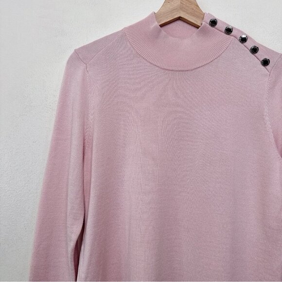 Calvin Klein Womens Medium Button Shoulder Pink Mock Neck Sweater - Picture 8 of 15